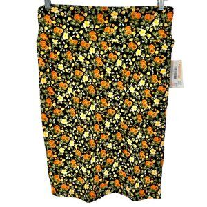 LuLaRoe Cassie Skirt Womens M Black w Orange Yellow Green Florals NWT